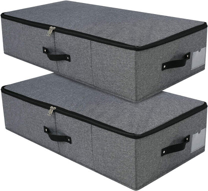 Omygarden Foldable Under Bed Storage Box with Plastic Support Liner, Handles, Zipper lid