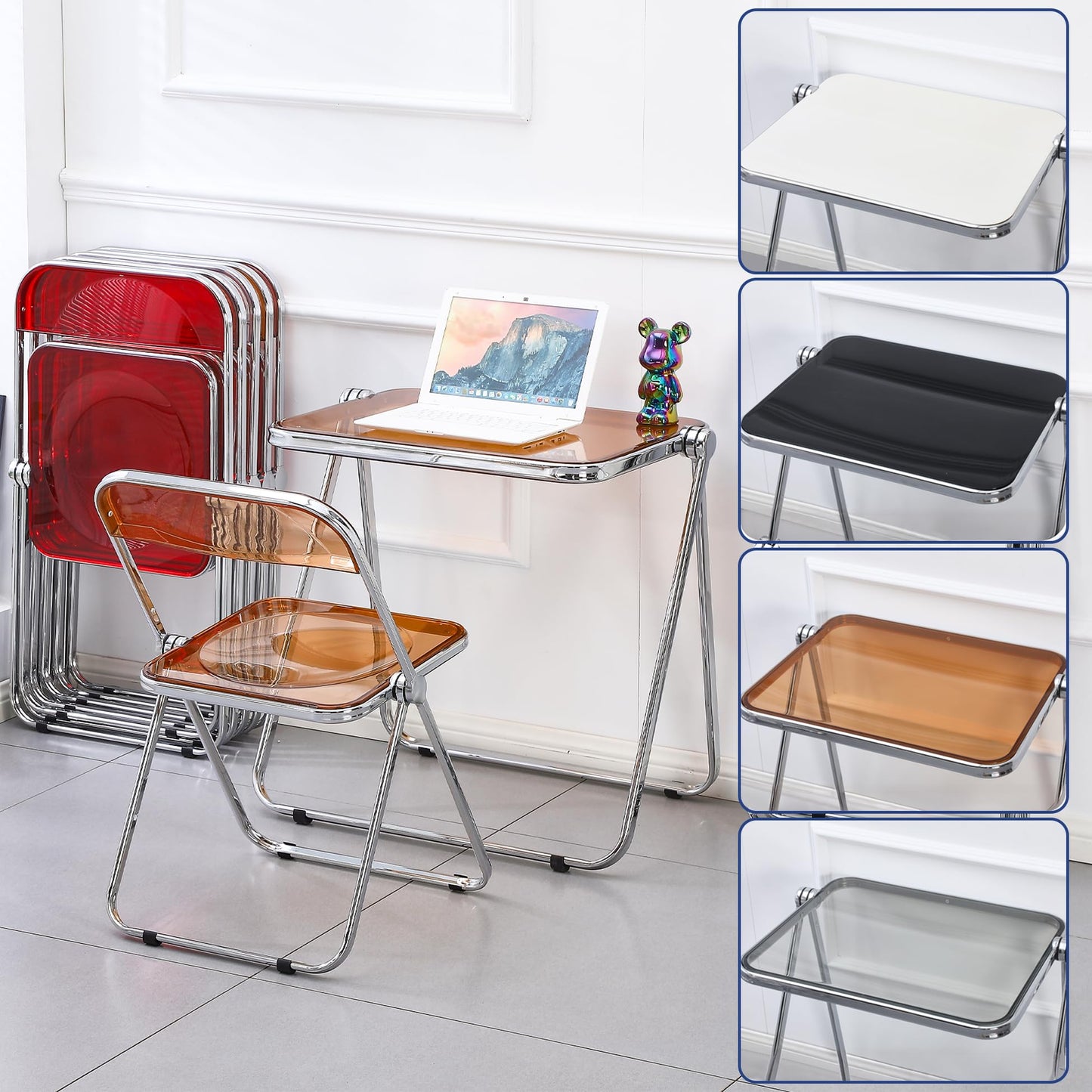 KAIHAOWIN Acrylic Folding Table, Space Saving Small Desk for Home Office, TV Tray, Computer Desk for Small Spaces, No Assembly Required