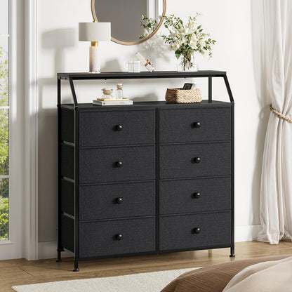 Mossora Black 8 Drawers Chest of Drawers with Open Shelves for Bedroom