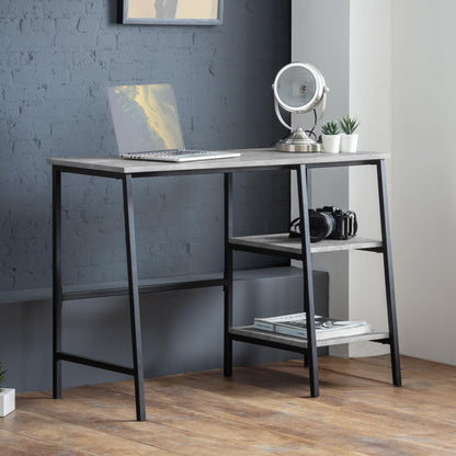 Julian Bowen Staten Desk with Shelves, Concrete Effect - H72 x W104 x D45cm