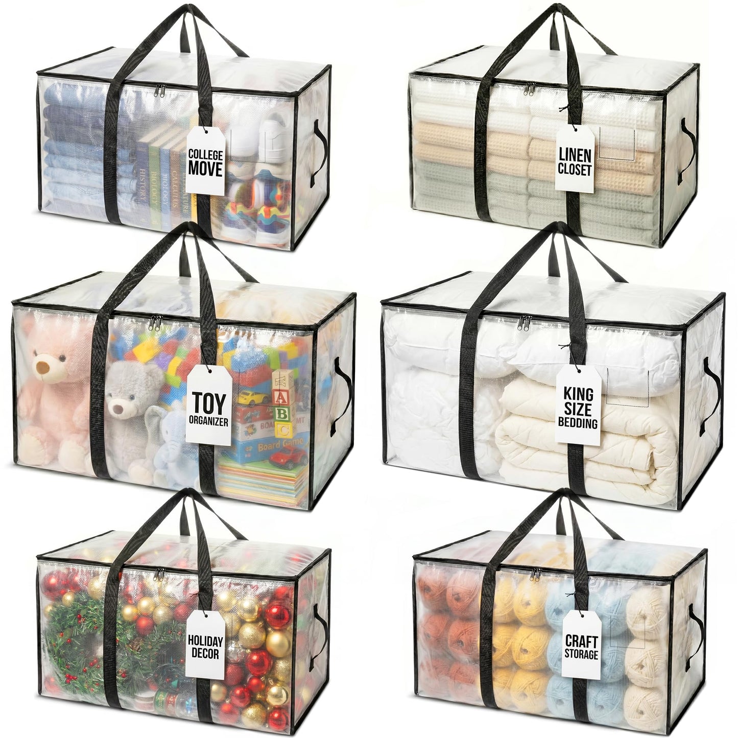 ClearSpace Heavy Duty Moving Bags or Storage Bins with Lids, Clear, 6 Pack