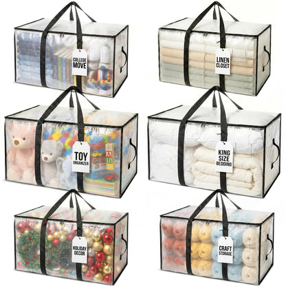 ClearSpace Heavy Duty Moving Bags or Storage Bins with Lids, Clear, 6 Pack