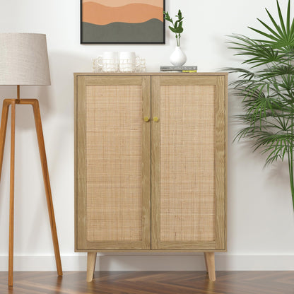 Skokliz Rattan Storage Cabinet with Doors, 44" H Tall Sideboard Storage with Adjustable Shelves