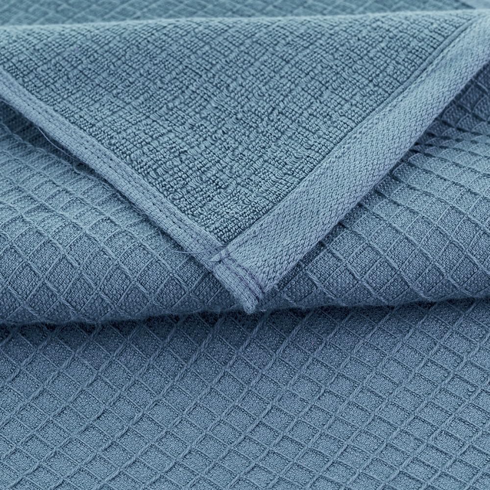 CASA COPENHAGEN Waffle 4-piece bath towel set – Old Blue, 70x140 cm, Egyptian cotton, designed in Denmark, for bathroom, kitchen & shower