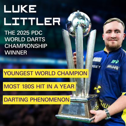 Target Darts Luke Littler Dartboard Set | Player Edition ?The Nuke? Dart Board Set with 2 Sets of Steel Tip Darts, Competition Standard Throw Line |