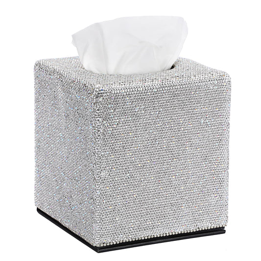 BTSKY Sparkly Bling Square Tissue Holder - Decorative Diamond Crystal Rhinestones Tissue Box Cover, Cube Tissue Dispenser for Home Bathroom Vanity