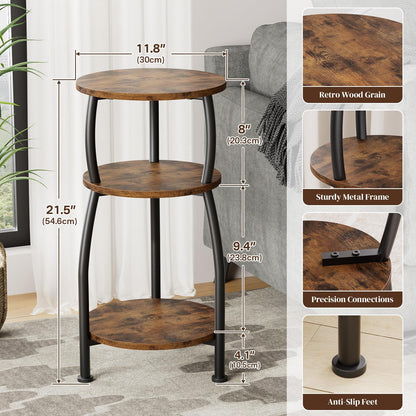Yuede Round Side Table, 3 Tier Slim Round Coffee Table, Small End Table with Storage Shelf, Bedside Table, for Living Room, Bedroom, Small Space