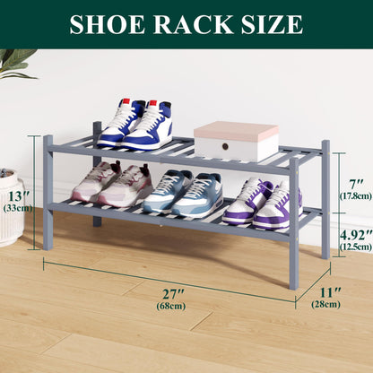 smiry Natural Bamboo Shoe Rack, 2 Tier Wooden Stackable Shoe Storage Organiser, Free Standing Shoes Storage Shelf for Entryway, Hallway, Small Spaces