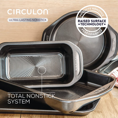 Circulon Ultimum Oven Trays, Roasting Tins & Baking Tray Set of 5 - Non Stick Oven Tray Set, Freezer & Dishwasher Safe Carbon Steel Bakeware, Black