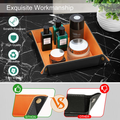 SITHON Valet Tray Premium PU Leather Desktop Storage Organizer