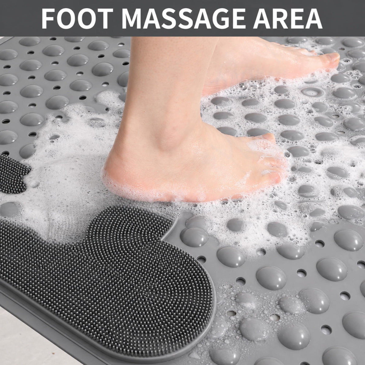 Venuso Shower Mat Non Slip Anti Mould, 80x80 cm Non Slip Bath Mat with Foot Massage Area