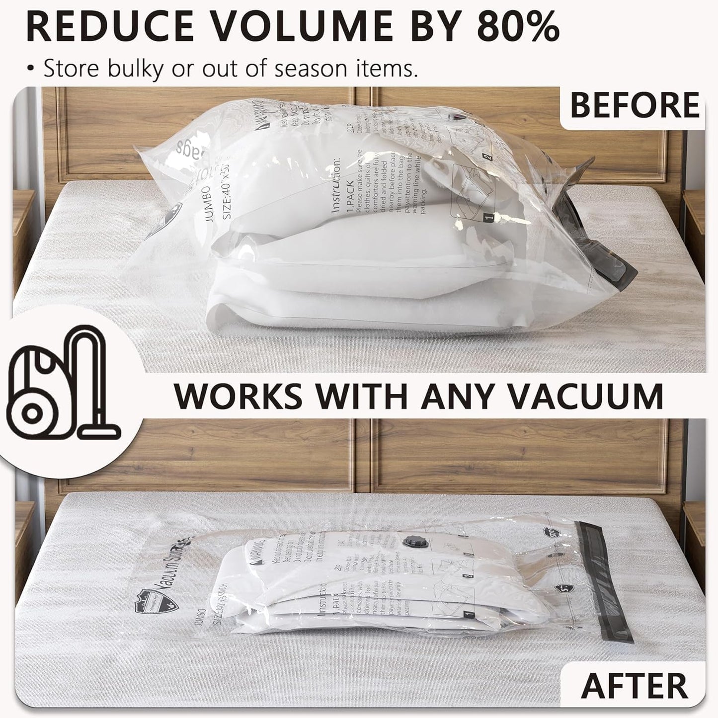 Vacuum Storage Bags with Electric Pump 20 Combo, (4 Jumbo, 4 Large, 6 Medium, 6 Small) Travel Compression Seal Space Saver Bags for Clothes, Duvets