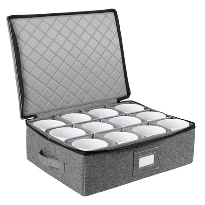 GWCYMYD Cup and Mug Storage Box with Dividers, Foldable Tea Cup Storage Box with Handles and Zipper Lid, Holds 12 Glassware Cups for Moving, Packing