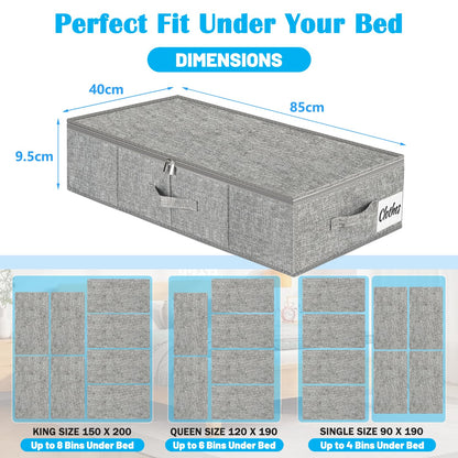 2 Pack Under Bed Storage Box with Lid, 10cm Tall Shallow Underbed Storage Bags with Zip