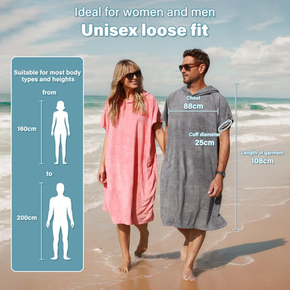 Kato Tirrinia Poncho Towel Adult, Large Changing Robe Towel, Surf Beach Towel, Quick Dry Swim Robe with Hood, Super Water Absorbent