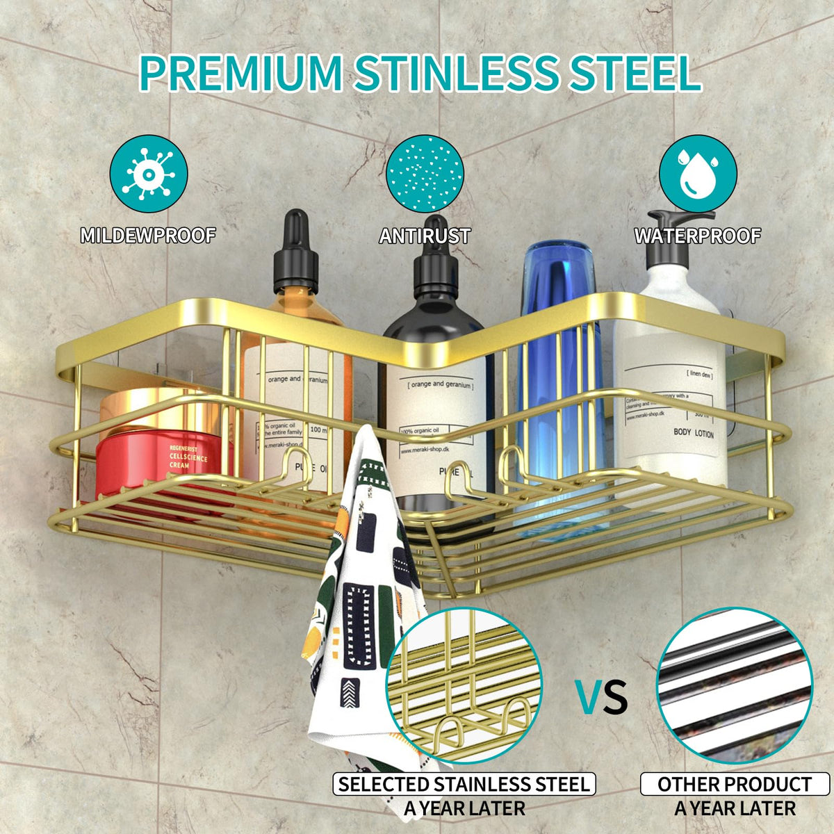 Yazoni Corner Shower Caddy 2 Pack - Bathroom Shelves No Drilling, Rustproof Stainless Steel Shower Storage Rack