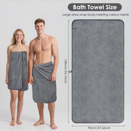 VIVOTE Microfibre Bath Sheet Grey Bath Towels Set for Bathroom 70×140 1pc