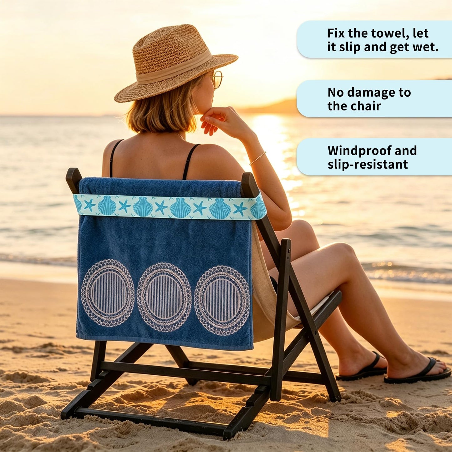 runxsam 6 pcs elastic beach towel bands 40×4.5 cm (6 styles)