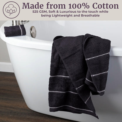 Lavish Home Luxury Cotton Towel Set- Quick Dry, Zero Twist and Soft 6 Piece Set With 2 Bath Towels, 2 Hand Towels and 2 Washcloths (Black/White)