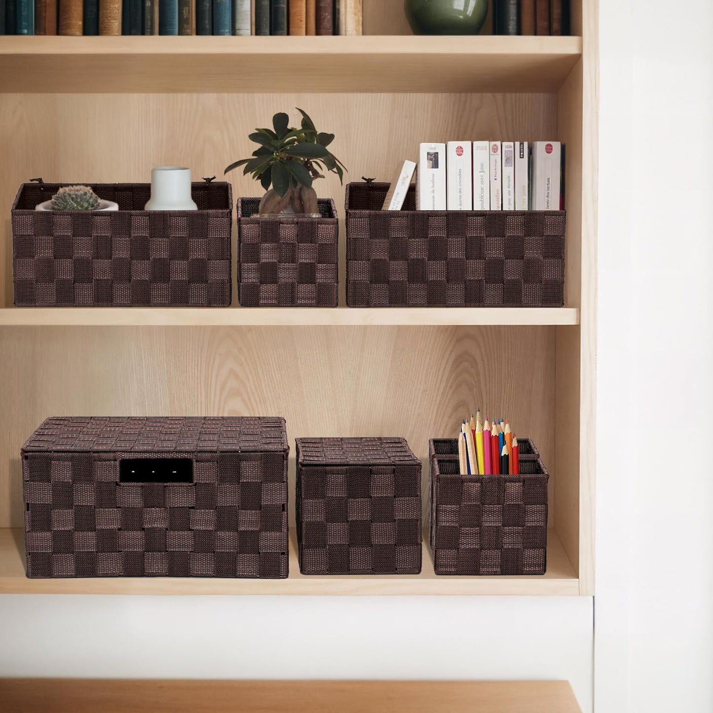 BinWhiz Woven Storage Box, Storage Baskets Organizing Bins Woven Basket Cube Organizer, Multi-size Hand-woven Storage Container for Bathroom, Cabinet