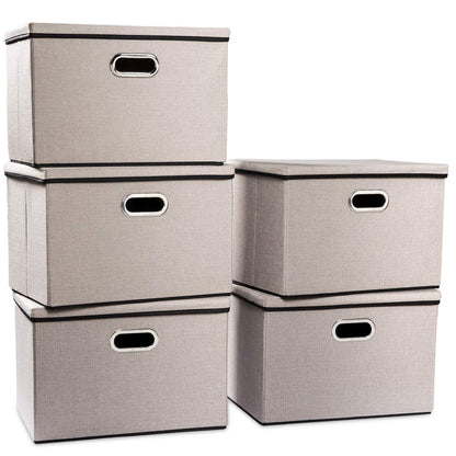 Prandom Storage Boxes with Lids Large,Collapsible Linen Fabric Storage Box,Decorative Bins,Really Useful Box,Clothing