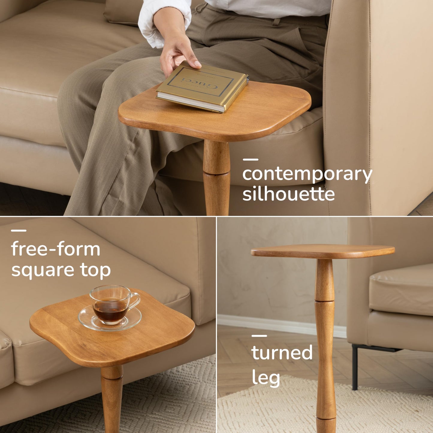 MH London Destiny Square Side End Table - 56cm Tall Solid Mango Wood Accent Table - Handmade Mid Tone Honey Finish Nightstand for Living Room