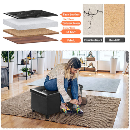 BRIAN & DANY Ottoman Storage Box with 4 Wood Legs, Faux Leather Storage Ottoman, Ottomans for Living Room, Black, 76 x 38 x 38 cm