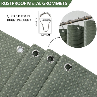 FY&XZH Heavy-Duty Waffle Weave Shower Curtain with Stainless Steel Hooks, Thick Fabric for Bathroom, Hotel, Spa & Salon-153 x 183cm (Green)