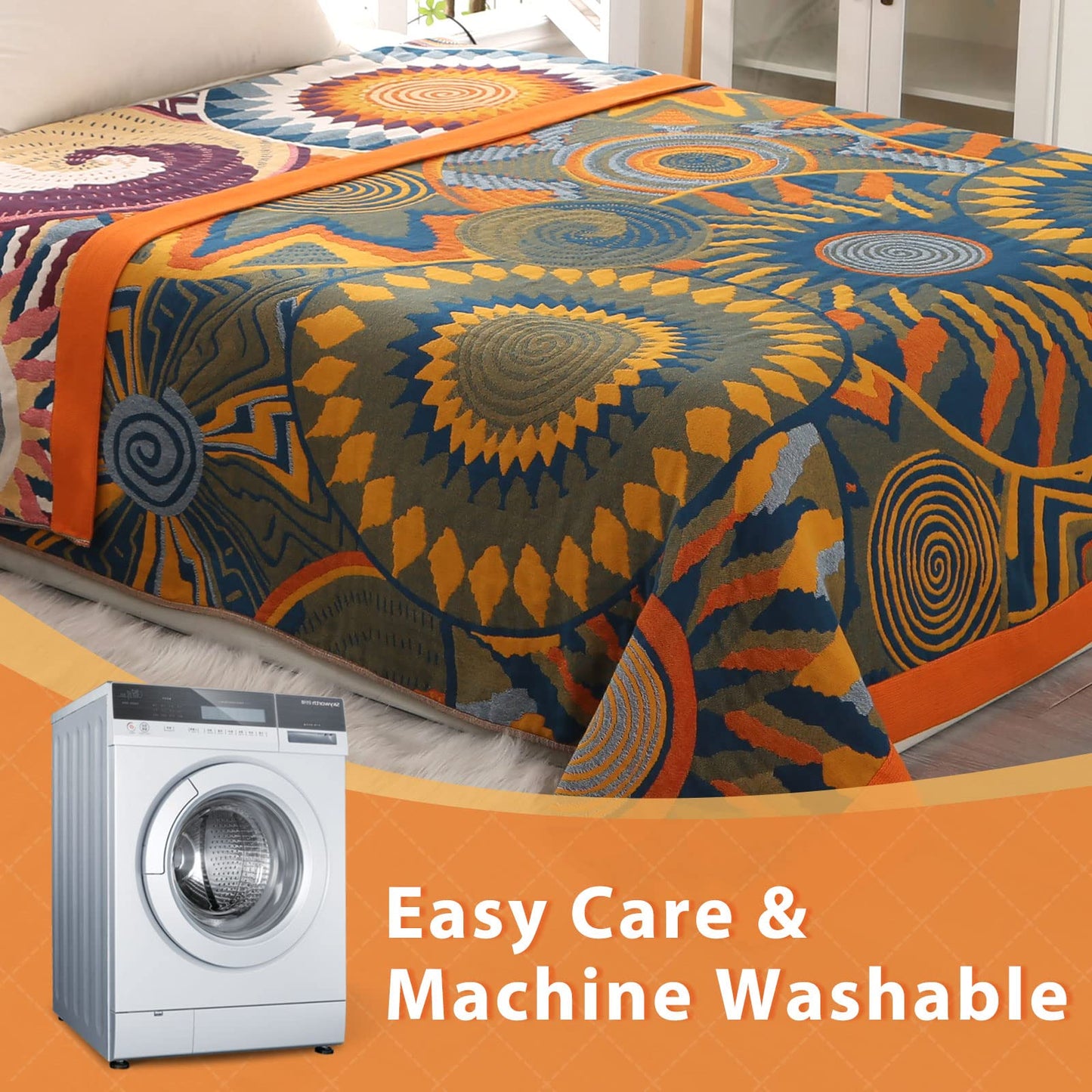 DECMAY Throws for Sofas Large, Boho Throw Blankets for 2 3 4 Seater Sofas and Double Bed Armchair Couch, Cotton Weighted Soft Furniture Throws(Ethnic