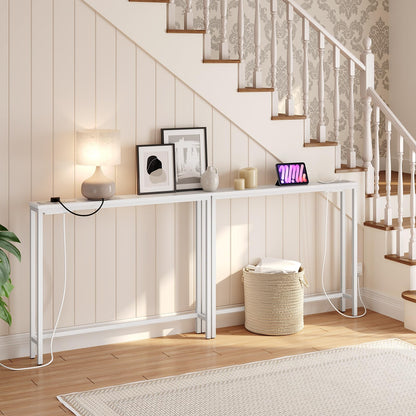 HOOBRO Slim Console Table with Charging Station, Hallway Table with USB Ports and Power Outlets, 100 cm Long, Narrow Behind Sofa Table, for Entryway,