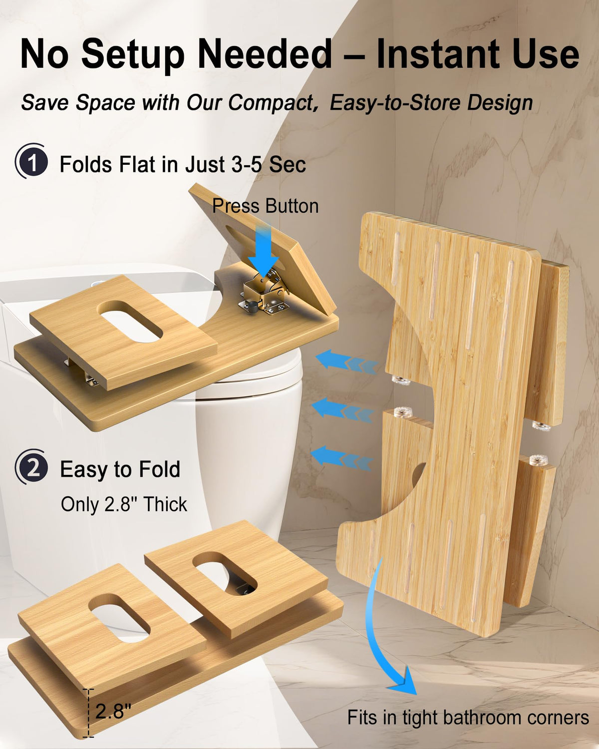 YOSE Wood Toilet Stool Squat Adult, Foldable Squatting Potty for Bathroom, Dual Anti-Slip Potty Step Stool for Pooping