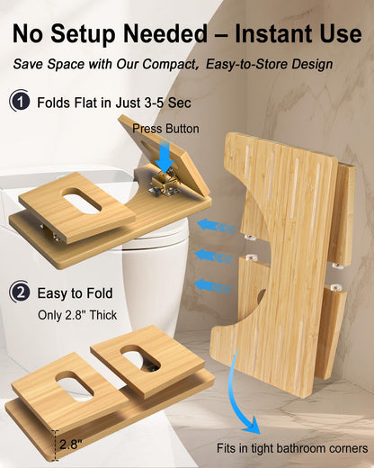 YOSE Wood Toilet Stool Squat Adult, Foldable Squatting Potty for Bathroom, Dual Anti-Slip Potty Step Stool for Pooping