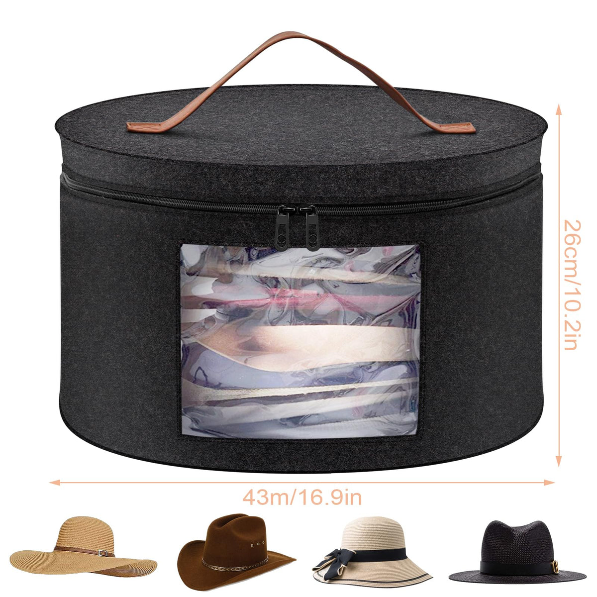Round Hat Boxes with Lids, 43 x 26cm Felt Hat Storage Box