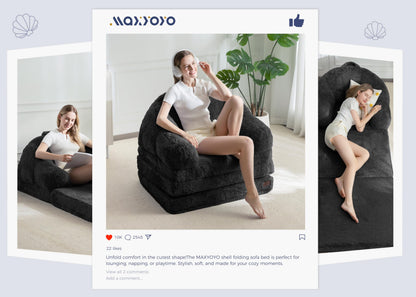 MAXYOYO Single Sofa Bed, Folding Bean Bag Chair, Faux Fur Fabric