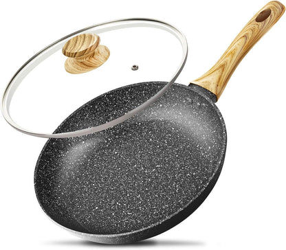 MICHELANGELO 26cm Frying Pan with Lid, Non Stick Frying Pan with Bakelite Handle, Frying Pan for Induction Hob with Stone-Derived Nonstick Coating