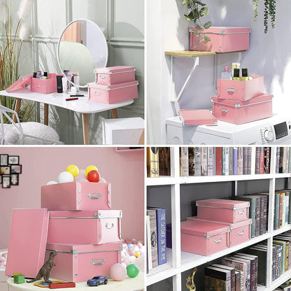 XUCHUN File Storage Boxes with Lid 3 in 1 Set, Foldable, Press-Stud Fastening, Moisture-Proof, Space Saving Storage Box for Photoes, Files, Closets