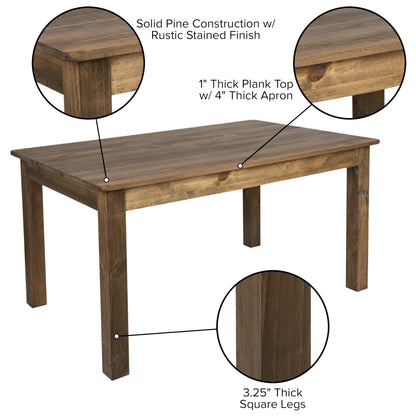 Flash Furniture HERCULES 60" x 38" Rectangular Antique Rustic Solid Pine Farm Dining Table
