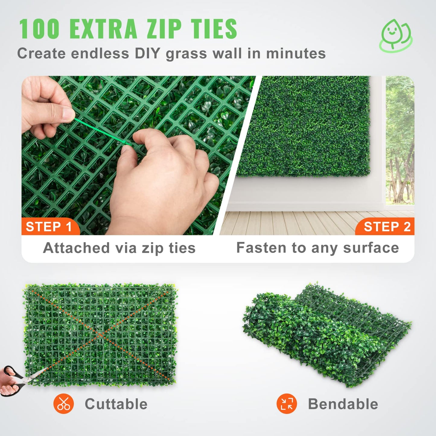 VEVOR Artificial Boxwood Panel UV, Boxwood Hedge Wall Panels, Artificial Grass Backdrop Wall 4 cm Green Grass Wall, Fake Hedge for Decor Privacy Fence