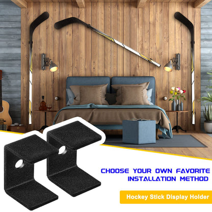 Dunzy 6 Pcs Black Hockey Stick Wall Mount Display Holder Display Hanger Ice Hockey Stick Mount for Wall Bracket for Home Office Storage Organizer