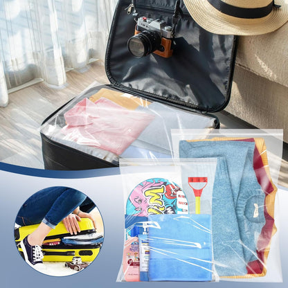 25PCS Reusable Large Travel Clothes Bags Plastic Hospital Bags, Waterproof Ziplock Bag Transparent Large Storage Organiser for Clothes Luggage