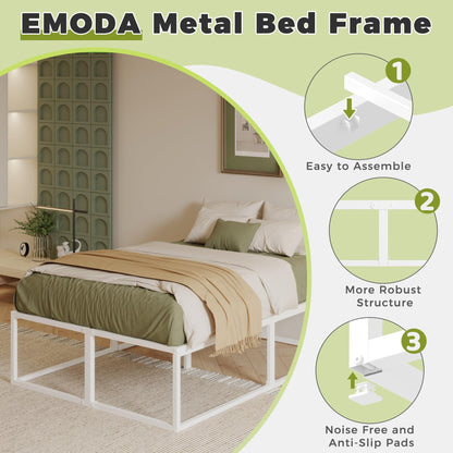 EMODA Small Double Bed Frame 4ft with Sturdy Slats Support, White