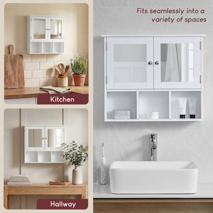 Bath Vida Priano Double Door Mirrored Bathroom Cabinet Storage Shelves Wall Mounted, White