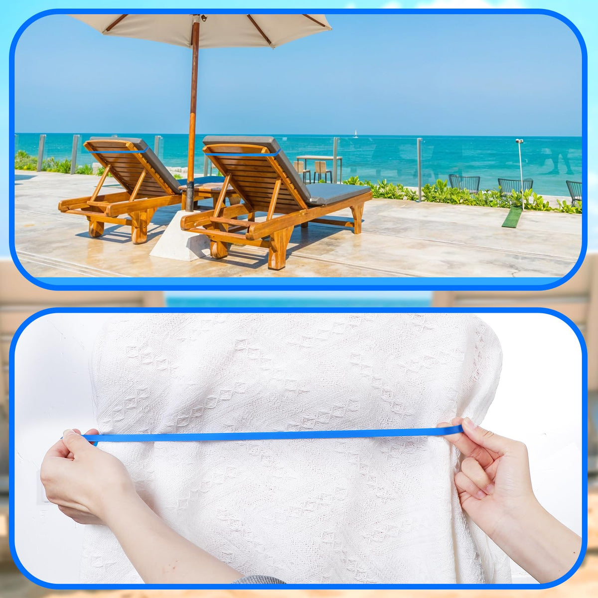 ElevateTech Beach Towel Bands for Sun Loungers, 10 Pcs Elastic Sunbed Towel Bands for Beach Chair Towel Clips Windproof Towel Holder Strap Beach