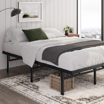 Zinus Justin Super King Bed frame - Bed 180x200 cm - 36cm Height - Metal bed frame with Underbed storage and steel slat support - Black
