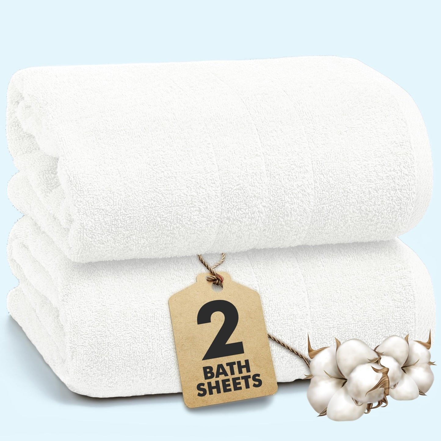 Novo Home Bath Sheets - Extra Large Bathroom Sheet Set ? Pack of 2 Jumbo Towels White (90x180cm) ? 100% Cotton Soft Quick Dry Large Bath Towels for