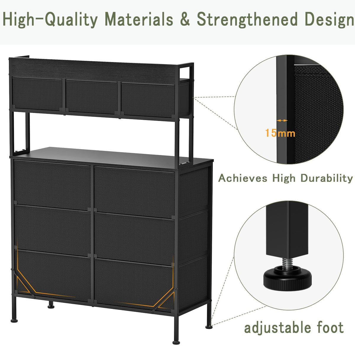 Mintnook Tall Chest of 9 Drawers, 3 Tiers Display Shelf Cabinet，Black