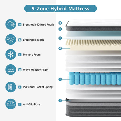 TeQsli Individually Pocket Sprung Small Double Mattress 4FT with Soft Fabric, 10.6 Inch Hybrid Mattress Small Double for Pressure & Back Pain Relief