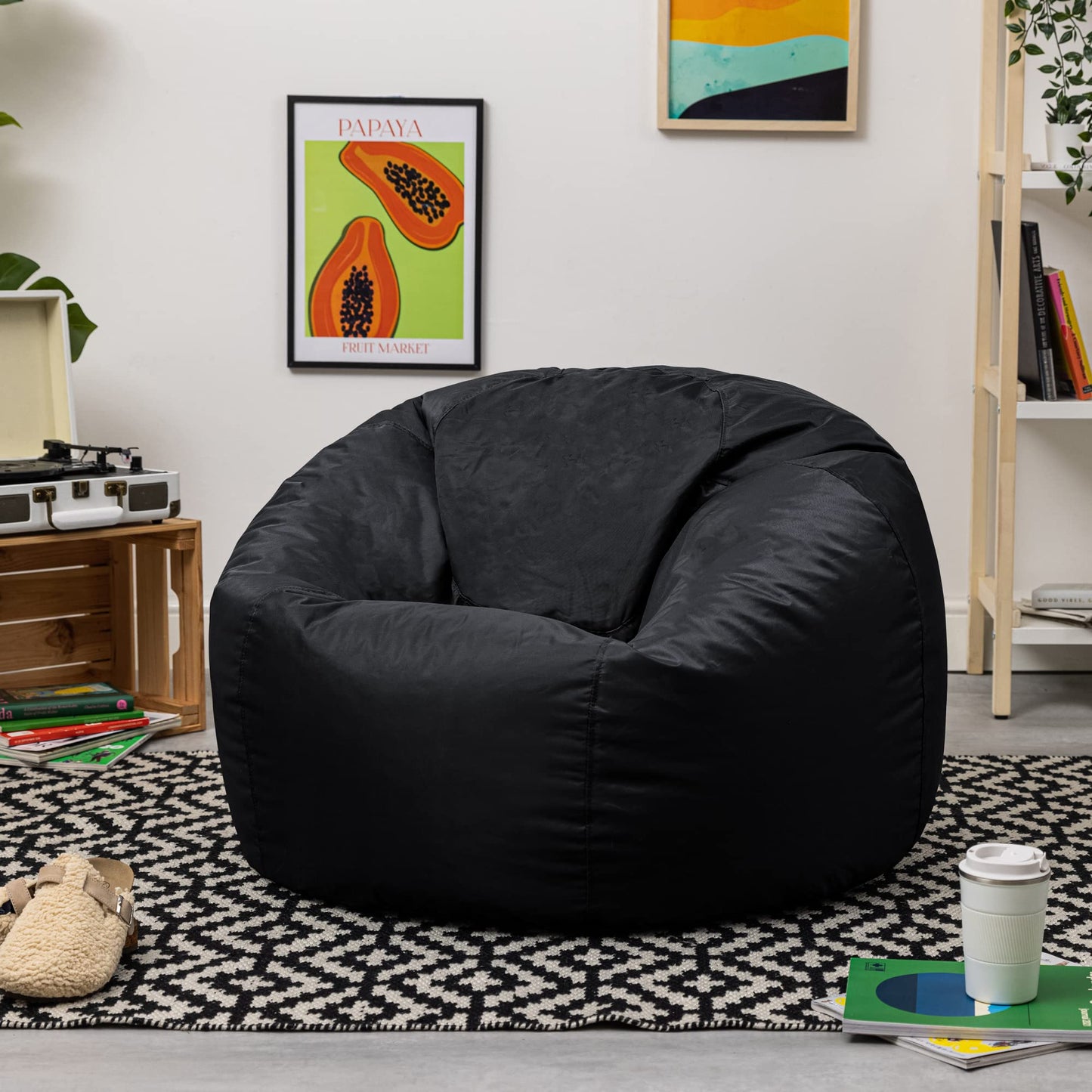Bean Bag Bazaar Outdoor Bean Bag, Black, Water Resistant Fabric, Large Beanbag with Filling Included, Floor Chair, Garden Chair, Outdoor Seating,