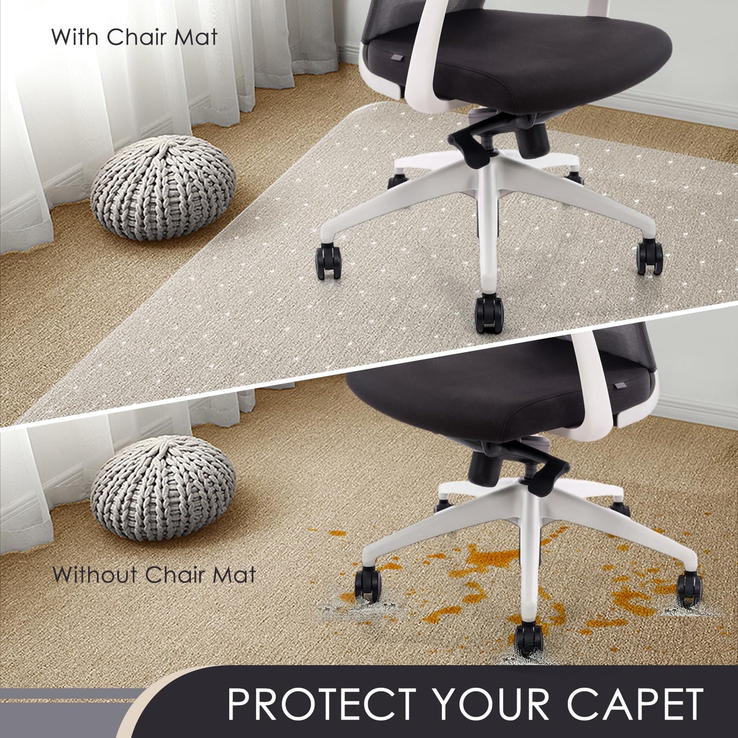 Kuyal Office Chair Mat for Carpet, 81 x 121cm (32" x 48") Clear Heavy Duty Computer Chair Mat, Under Desk Protector Carpeted Floors Mat, Easy Chair