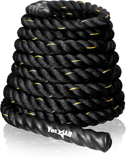 Yes4All NC7X Battle Rope, 50 mm - 9 m Training Rope, Exercise Rope 38 mm/50 mm Diameter Poly Dacron 9m/12m/15m Length, Without Anchor + Strap